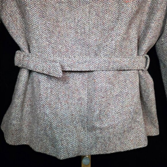 Vintage Women's Wool with Suede Detail Belted Jacket Coat 42/6 - Picture 11 of 16